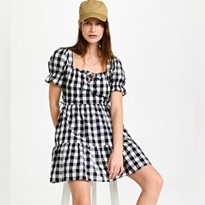 Madewell Square-Neck Tiered Mini Dress in Gingham Seersucker